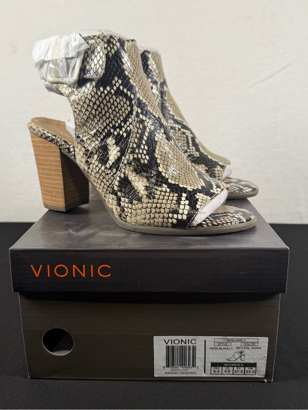 Vionic - Blakely Natural Snake Slingback Peep Toe Booties NIB Size 6.5 MSRP $150